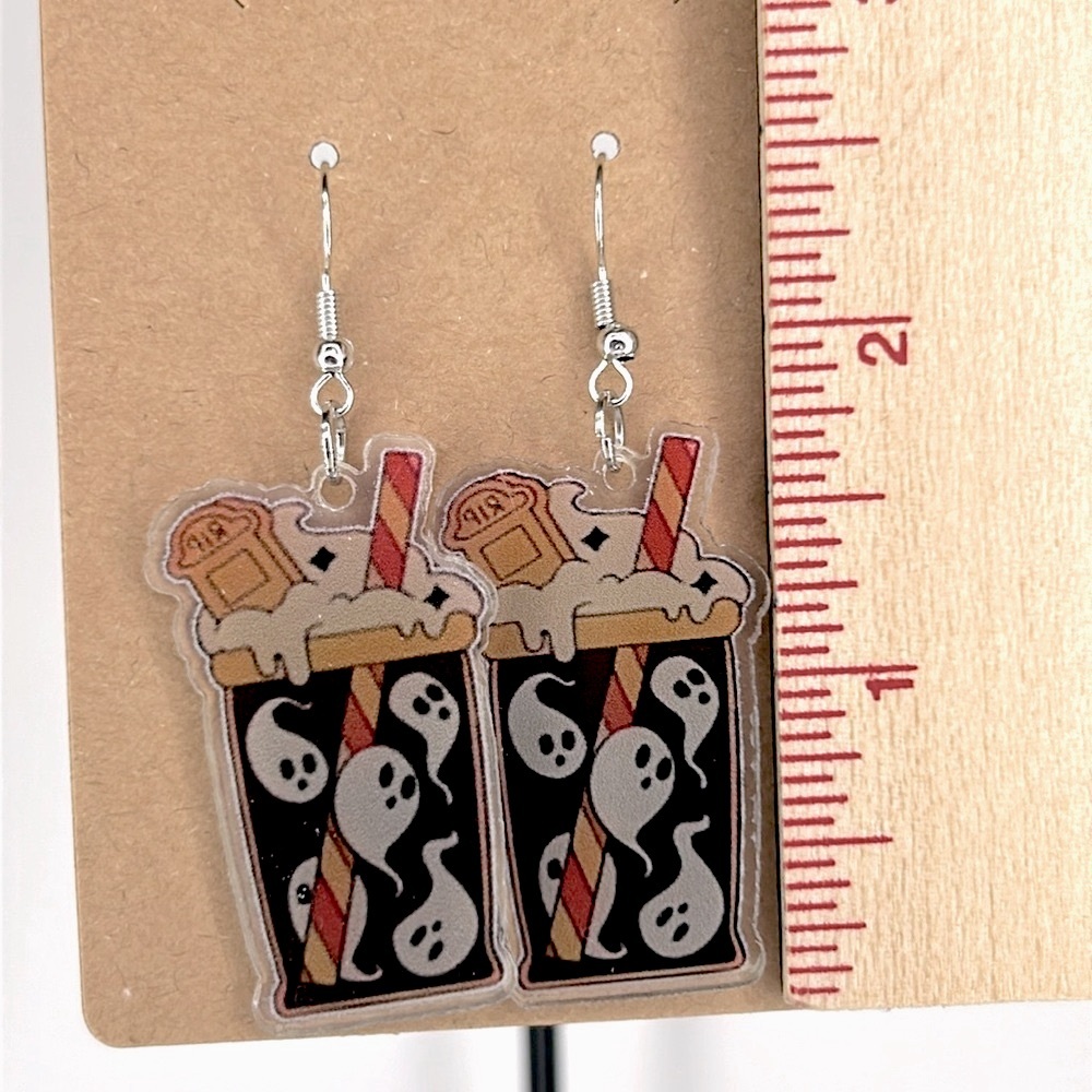 Halloween Drink Dangle Earrings 2D Acrylic Cartoon Fashion Jewelry - Picture 2 of 3